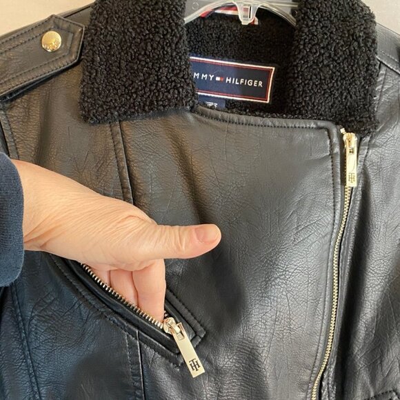 Tommy Hilfiger Faux Leather Jacket  with Sherpa Lining Ladies XS - Picture 7 of 16